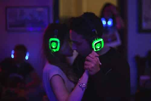 Outdoor silent party on headphones