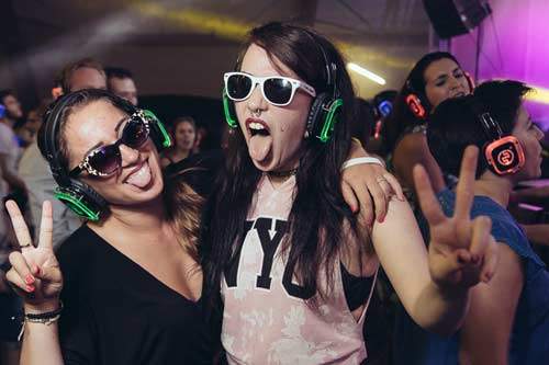 Outdoor silent party on headphones