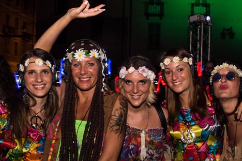 Silent disco party with light-up headphones