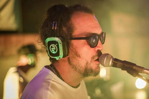 Silent disco party with light-up headphones